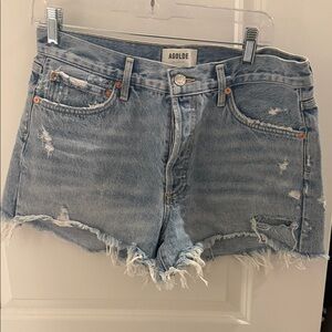 Agolde Women's Frayed Hem Jean Shorts - Light Blue